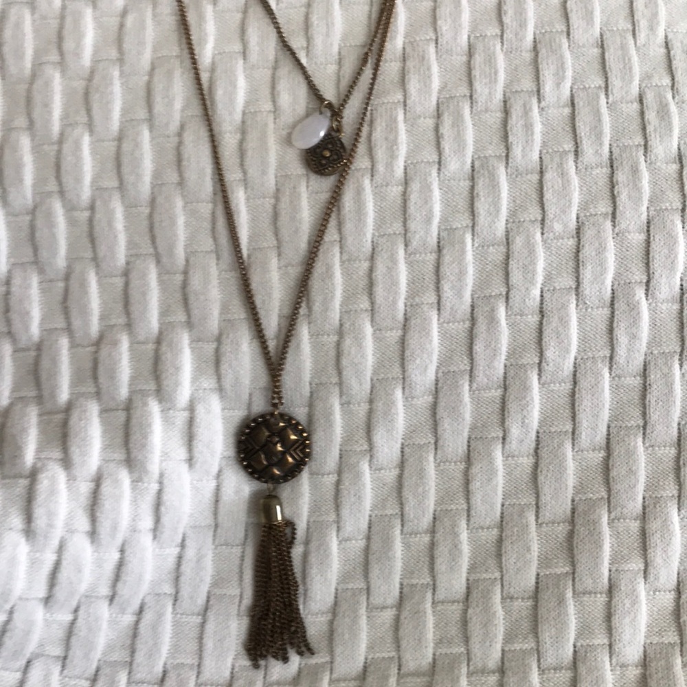 Dark Copper Tassel Double Stranded Necklace